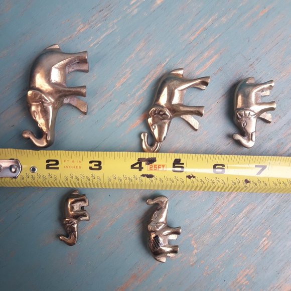 Elephants Vintage Brass Set of 5 Figurine Animals MCM Handmade Mid Century Gold - Picture 12 of 13